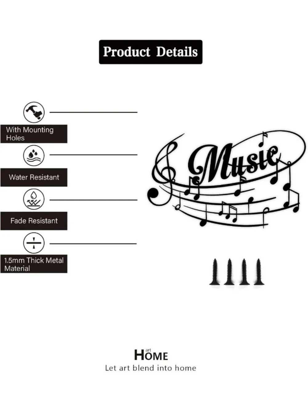 Metal Music Note Wall Art - Stylish Home Décor for Music Rooms & Studios, 16